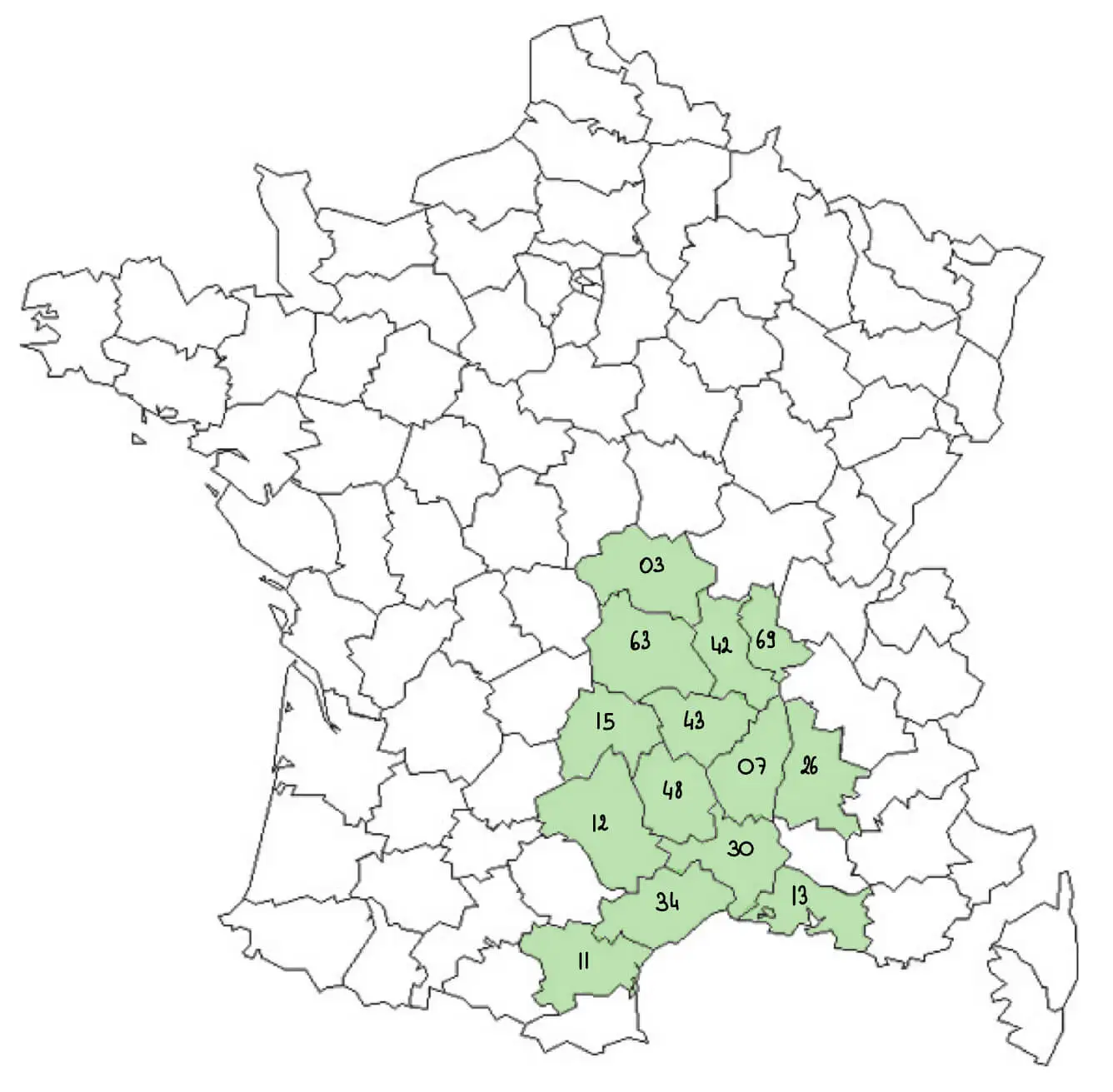 Carte des départements d'intervention